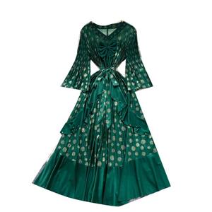 Gerimpelde Jurken Europese Amerikaanse Jurk Voor Vrouwen 2025 Nieuwe High Street Style <span class=keywords><strong>Nail</strong></span> Kraal Ruffle Rand Splitsen Lange Vestidos - Product Image 6