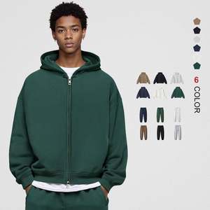 مخصص الوزن الثقيل عادي سحاب مزدوج من الصوفي هوديي اقتصاص الرجال بنطال رياضي وسحاب يصل مجموعة هوديي - Product Image 1