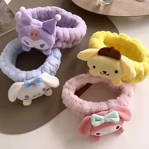 My Melody - Faixa de cabelo de pelúcia para mulheres, faixa de cabelo de laurel fofa de desenho animado Kuromi para lavagem de rosto e coração de meninas