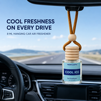 Diffuseur de parfum suspendu pour voiture, flacon en verre 8ml, bouchon en bois, parfum Glace Fraîche, longue durée, rechargeable, logo personnalisé, OEM, vente en gros