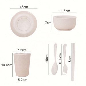 Service de table occidental réutilisable et écologique en paille de blé, vaisselle biodégradable pour enfants - Product Image 3