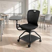 Chaise de dessin ergonomique moderne et durable en plastique avec tablette d'écriture pliable pour mobilier de salle de classe scolaire
