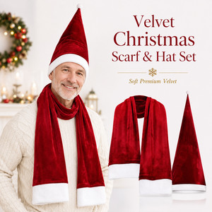 Ensemble Chapeau et Écharpe <span class=keywords><strong>de</strong></span> Père Noël Géant en Velours Rouge <span class=keywords><strong>de</strong></span> 3,6 m pour Décoration <span class=keywords><strong>de</strong></span> Jardin Squelette, Accessoires <span class=keywords><strong>de</strong></span> Fête Personnalisables – Vente en Gros - Product Image 1