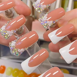 Luxe 10pcs Ballerine Réutilisable/Long Cercueil Acrylique À La Main Presse-Sur Ongles <span class=keywords><strong>avec</strong></span> <span class=keywords><strong>Diamant</strong></span> En Gros Cercueil Conception pour Les Doigts - Product Image 1