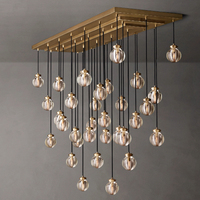 Lustre rectangulaire moderne de luxe en laiton massif et cristal de 36 pouces pour îlot de cuisine