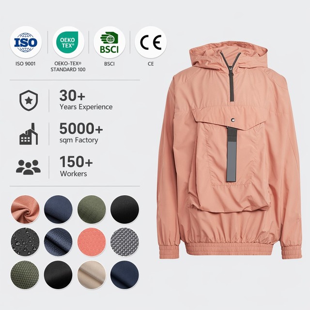 Custom Men Lightweight Packable Quick Dry Half Zip Pullover Windproof Breathable Outdoor Hooded Anorak Windbreaker Bespoke OEM