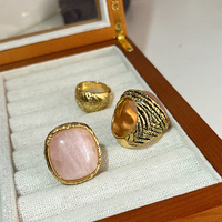 Vente en gros d'usine : Bague carrée épaisse vintage en laiton plaqué or 18 carats avec quartz rose naturel, Fabricant