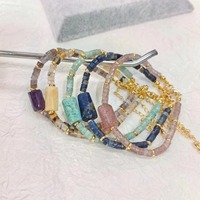 Nouveau bracelet unisexe empilable fait main en pierre naturelle unique, perles d'agate, chaîne plaquée or délicate, fermoir, cadeau
