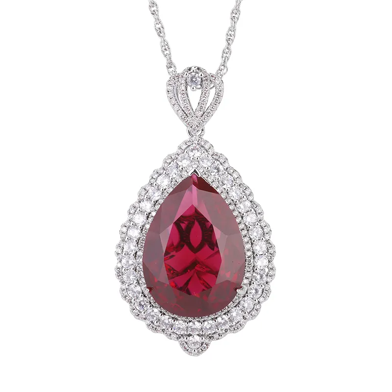 EYIKA Elegant Mother's Day Gift Women Crystal Micro Zirconia Necklace Mother Water Drop Shape Ruby O Shape Necklace