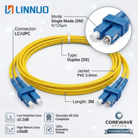 Cable de Fibra Óptica LC/UPC a LC/UPC SM DX, 3.0mm PVC, 3M, Dúplex, para FTTH, ODN, Centro de Datos