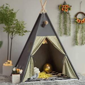Tienda de Campaña de Lona de Algodón Gris Personalizada, Casa de Juegos para Niños <span class=keywords><strong>Pequeños</strong></span>, Tipi para Decoración de Habitación Infantil - Product Image 4