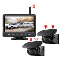 Moniteur de voiture numérique sans fil 5 pouces avec DVR, détection IA BSD, alarme, 1/2 caméras de recul solaires, base magnétique, alimenté par batterie pour VR