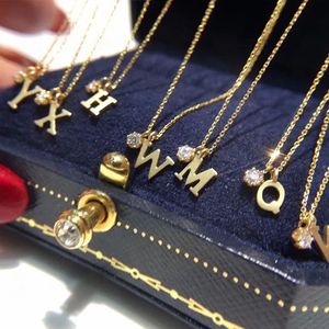 Xinfly AU750 18K Pure Gold <b>Initial</b> Letter 'a' to 'z' Clavicle Chain <b>Necklace</b> Fashion Jewelry with Diamond - Product Image 2