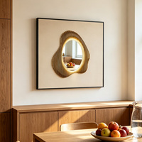 Décoration murale moderne de luxe en lattes de bois paramétriques abstraites 3D, miroir mural décoratif fait main avec rétroéclairage LED