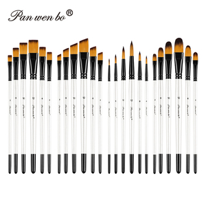 فرش Panwenbo 6 ألوان مائية طلاء أكريليك بمقبض خشبي أبيض فنان شعر نايلون محترف صوفي - Product Image 6