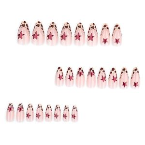 <span class=keywords><strong>Uñas</strong></span> <span class=keywords><strong>cortas</strong></span> de almendra a presión, Punta francesa, estampado de leopardo, estrella, acrílico, cubierta completa, <span class=keywords><strong>uñas</strong></span> en barra, <span class=keywords><strong>invierno</strong></span> de larga duración - Product Image 2