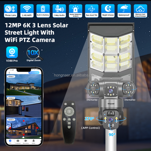 Солнечная IP-камера видеонаблюдения Hongnaer 12 МП 16 Вт с функцией PTZ, поддержкой V380 Pro, 3 объективами, Wi-Fi и функцией уличного освещения - Product Image 2
