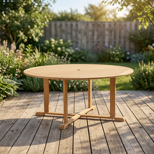 Table de salle à manger d'extérieur classique moderne ronde en teck massif, imperméable, écologique, durable, 8 places, pour jardin et terrasse - Product Image 3