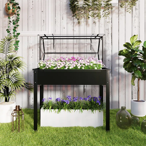 Grand lit de jardin surélevé en métal noir avec couvercle et pieds Boîte à fleurs de culture surélevée pour légumes et fleurs - Product Image 3