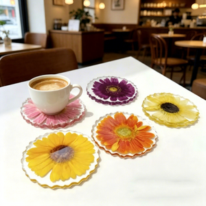 Real Gerbera Daisy <strong>Plastic</strong> Coasters Handmade Dried Flowers Heat Resistant Insulated <strong>Pot</strong> Holder Dining Mat Pastoral <strong>Table</strong> - Product Image 2
