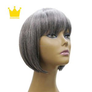 Novità all'ingrosso evidenzia 8 10 pollici tesse dritte donne nere parrucca grigia tessuti arancioni sintetici frangia <span class=keywords><strong>capelli</strong></span> corti Colore - Product Image 5