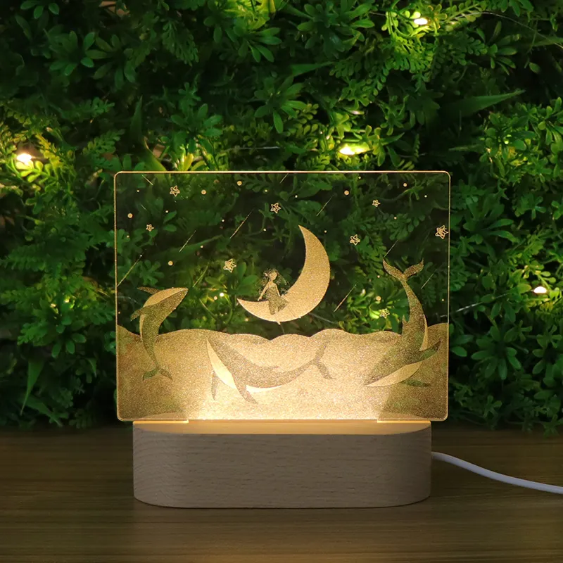 अनुकूलित डिजाइन बीच 3D छोटे रात दीपक एलईडी दीपक बेडरूम बेडसाइड Lampe लकड़ी 3D