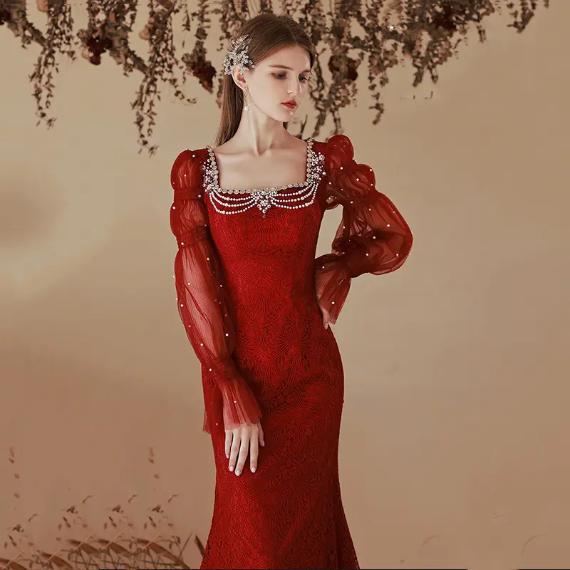 Fishtail bride 2022 new evening dress skirt women's light luxury niche high-end engagement women's dress red