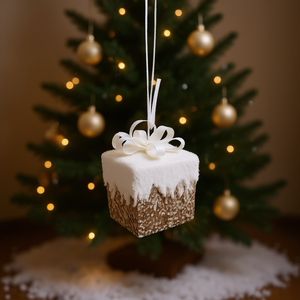 Christmas Pendant Square Foam Ornament 6x8cm With Ribbon Handmade Decor For Tree - Product Image 2