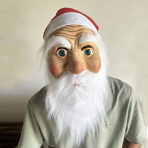 Topeng Santa Claus Natal yang Realistis, Aksesoris Kostum Natal dengan Topi Santa Merah dan Jenggot, Topeng Lateks untuk Pesta - Product Image 4