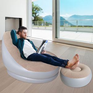 Modern <b>Inflatable</b> Air <b>Sofa</b> Set With Footrest EVA Material Living Room Lounge Chair White Design - Product Image 3