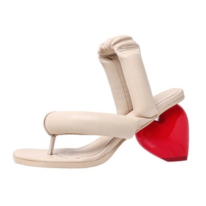 Trendy Women Unique Heart Shape Heels Clip Toe Dress <b>Shoes</b> Office Lady Sexy <b>Soft</b> Puffy Straps Sandals Custom Logo - Product Image 1