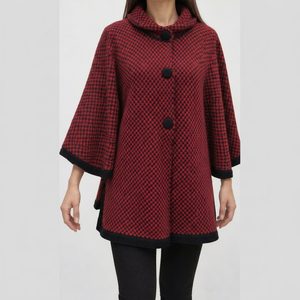 M. La Rosa – Cardigan cape en maille mélangée alpaga pour femme, boutons, motif géométrique rouge et noir, tricot péruvien, style formel, livraison rapide - Product Image 1
