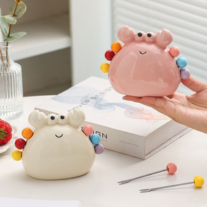 Tenedores para Frutas y Postres con Diseño <span class=keywords><strong>de</strong></span> <span class=keywords><strong>Cangrejo</strong></span>, Pequeños, <span class=keywords><strong>de</strong></span> Acero Inoxidable, con Juego <span class=keywords><strong>de</strong></span> Tarro <span class=keywords><strong>de</strong></span> Cerámica para Almacenamiento, Palillos <span class=keywords><strong>de</strong></span> Seguridad para Niños - Product Image 2