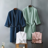 Peignoir de bain en pur coton gaufré pour le printemps et l'automne, vêtement de nuit absorbant pour toutes les saisons, peignoir de bain long sur mesure haut de gamme pour hôtel