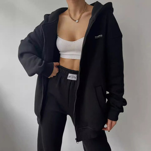 Conjunto de Sudadera y Pantalones de Forro Polar con Estampado Gráfico para Mujer, Sudadera con Capucha de Manga Larga, Ropa Casual de Calle, Logotipo con Impresión Digital - Product Image 3