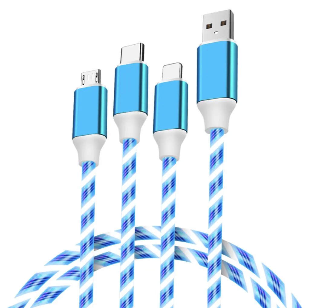 Streamer daten linie 3 in 1 usb ladegerät kabel licht led fließende Glowing 2.4A Data Cable Fast Charging Luminous IPhone USB Cable