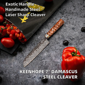 KEENHOPE 7-Inch 89-Layers Damascus Steel Cleaver Knife VG10 Brass <b>Abalone</b> <b>Shell</b> Laser Sharp Japanese USA Desert Ironwood Right - Product Image 2