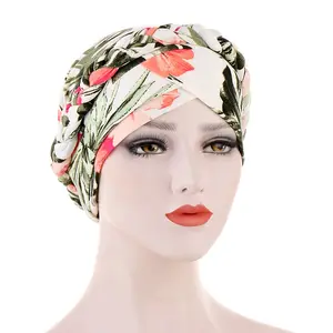 Knotted Turban Flower Print StainHead Wrap Silky Turban For Women Hairband