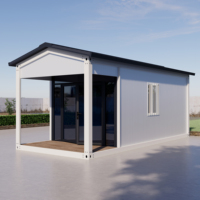 Villa Contenedor Prefabricada de 20 pies con Techo de Doble Pendiente y Terraza, Puerta de Cristal de Doble Ala, para Alojamiento Panorámico