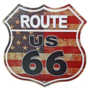 ป้ายโลหะตกแต่งผนังลายเรขาคณิตสไตล์วินเทจย้อนยุค ลายถนนอเมริกัน <span class=keywords><strong>Route</strong></span> <span class=keywords><strong>66</strong></span> - Product Image 1