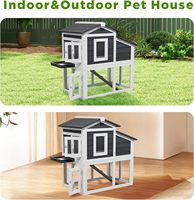 Poulailler moderne d'extérieur à 2 niveaux en bois avec enclos en grillage, toit en bois imperméable, plateau coulissant, de haute qualité, pour poules et lapins