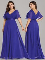 Robe longue en mousseline de soie à double col en V et manches papillon pour femmes, taille plus, robe de soirée élégante et sexy en couleur unie simple