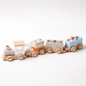 Wooden Train Building Blocks Toys For Kids Birthday Gift Number Early Educational Montessori Toys For Baby