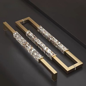 Poignée de porte longue en mosaïque de coquillages naturels, de luxe, pour entrée principale, robuste, finition or et noir, quincaillerie architecturale - Product Image 1