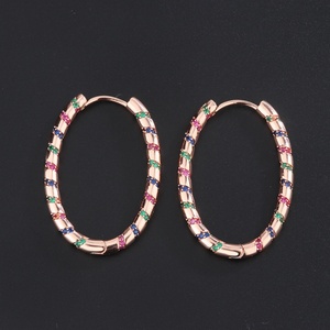 Vintage Jewelry Eco-friendly Copper Gold Plated Micro Pave Color Zircon Statement Earrings Extra <b>Large</b> <b>Hoop</b> Earrings - Product Image 4