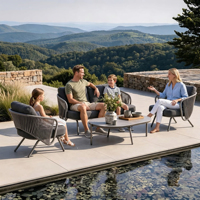 Seilgeflecht Aluminium Outdoor-Sofa-Set, Designer-Gartenmöbel für Villa, Garten, Hotel, B&B und Terrasse