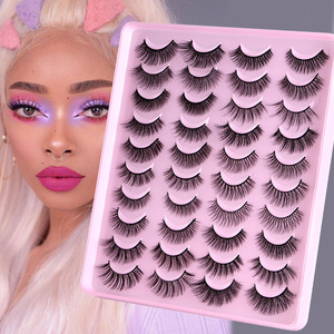 Meilleures ventes : Pack mixte de 20 paires de cils synthétiques 3D longs et noirs, faits à la main, en fibres naturelles et cheveux synthétiques - Product Image 1