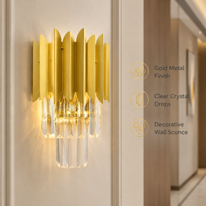 Lámpara de Pared Moderna, Paquete de 2, Metal Dorado con Cristales, E12, Luz Blanca Cálida, para Dormitorio, Sala de Estar, Hotel, Decoración del Hogar - Product Image 2