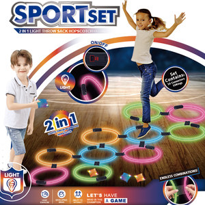 Jeu de <span class=keywords><strong>marelle</strong></span> lumineux LED pour enfants, 2 en 1, jeux d'extérieur avec 10 cerceaux et 4 sacs de haricots, jouets d'été pour la cour, la pelouse, le jardin - Product Image 6