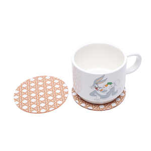 Ensemble de sous-verres créatifs rétro en acrylique imprimé rotin, épaisseur 3 mm, protection de table avec support assorti pour la décoration intérieure et les coffrets cadeaux - Product Image 2